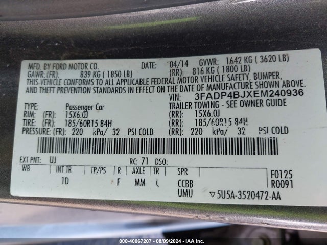 Ford FIESTA SE 2014 3FADP4BJXEM240936 Image 9