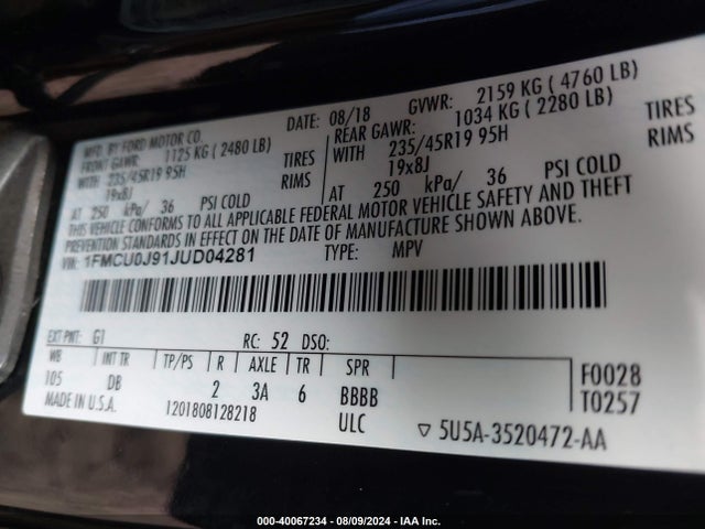 Ford Escape Titanium 2018 1FMCU0J91JUD04281 Image 9