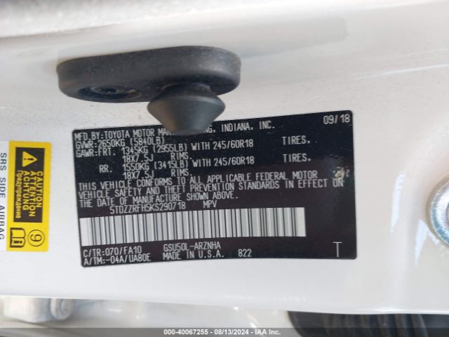5TDZZRFH5KS290718 Toyota Highlander Le Plus