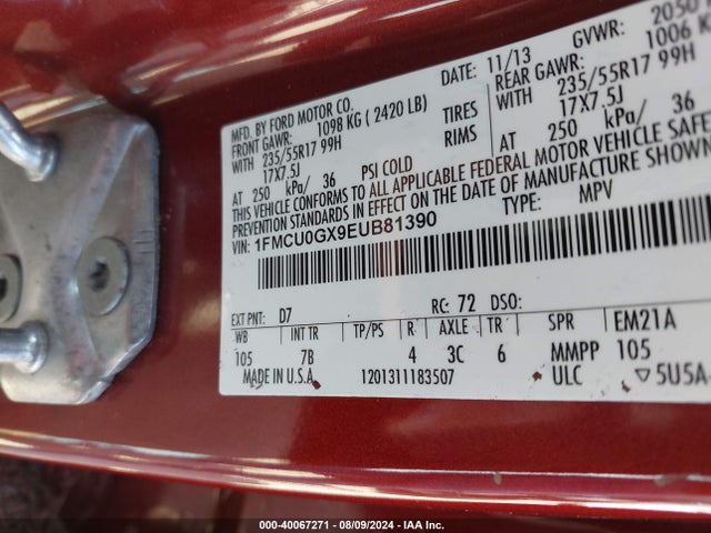 Ford ESCAPE SE 2014 1FMCU0GX9EUB81390 Image 9