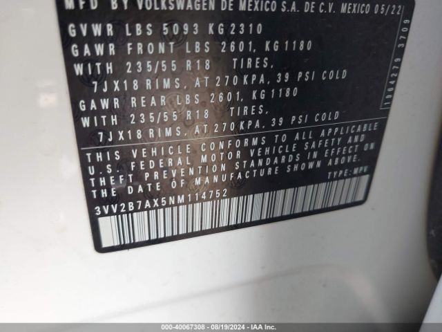 3VV2B7AX5NM114752 Volkswagen Tiguan 2.0t Se