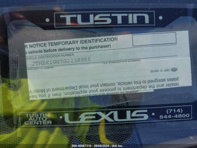 JTHBK1GG7G2238985 Lexus ES 350