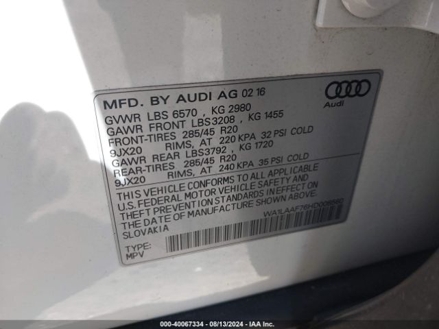 WA1LAAF76HD008560 Audi Q7 3.0t Premium