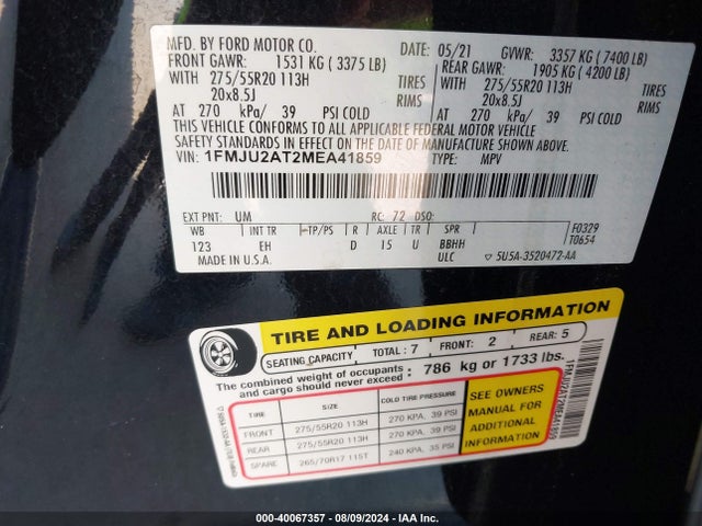 Ford Expedition Limited 2021 1FMJU2AT2MEA41859 Image 9