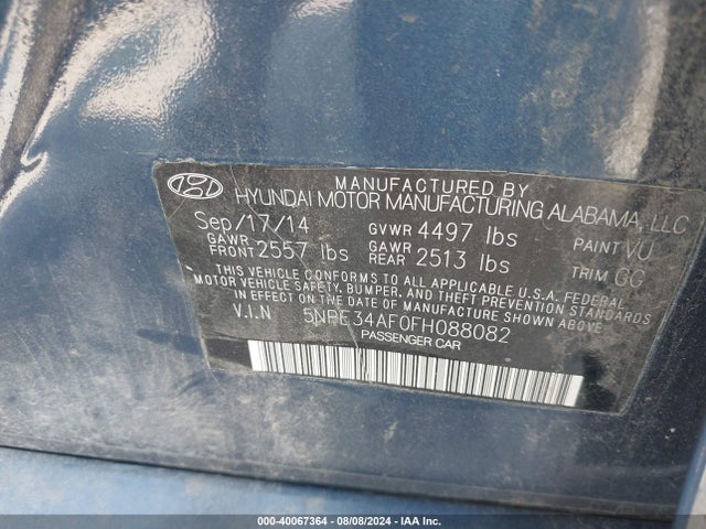 Hyundai Sonata Sport 2015 5NPE34AF0FH088082 Image 9