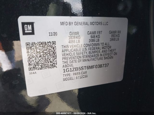 1G1ZB5ST6MF038737 Chevrolet Malibu Fwd Ls