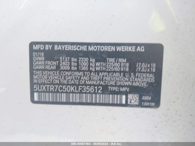 5UXTR7C50KLF35612 BMW X3 Sdrive30i