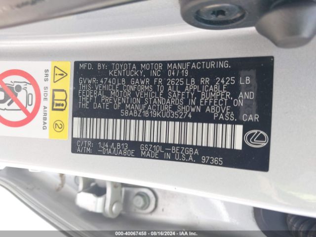58ABZ1B19KU035274 Lexus Es 350 Luxury