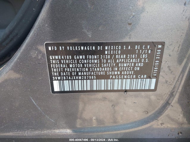 Volkswagen Jetta 1.4t S 2017 3VW2B7AJXHM287985 Image 9