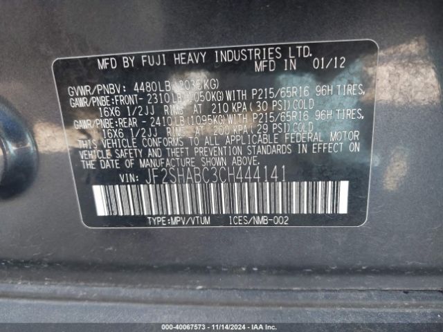 2012 SUBARU FORESTER JF2SHABC3CH444141 Photo 8