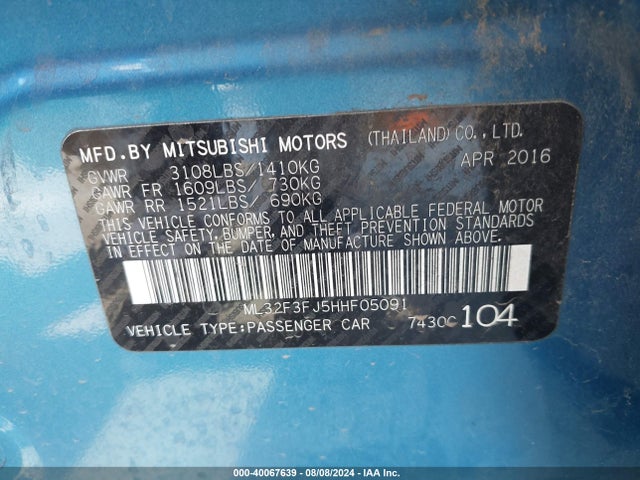 2017 MITSUBISHI MIRAGE G4 ML32F3FJ5HHF05091 Photo 8