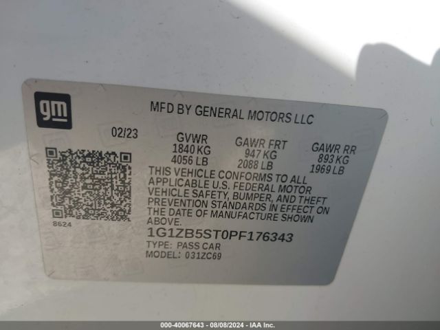 1G1ZB5ST0PF176343 Chevrolet Malibu Fwd Ls