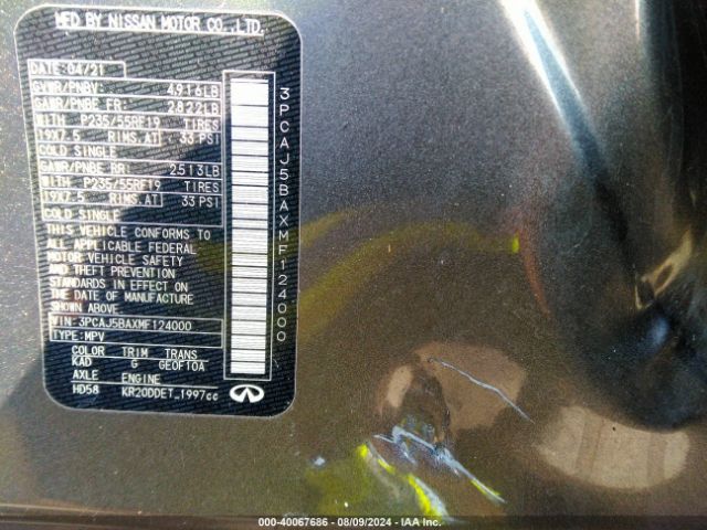 3PCAJ5BAXMF124000 Infiniti Qx50 Luxe