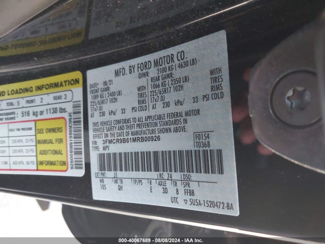 Ford Bronco Sport Big Bend 2021 3FMCR9B61MRB00926 Image 9