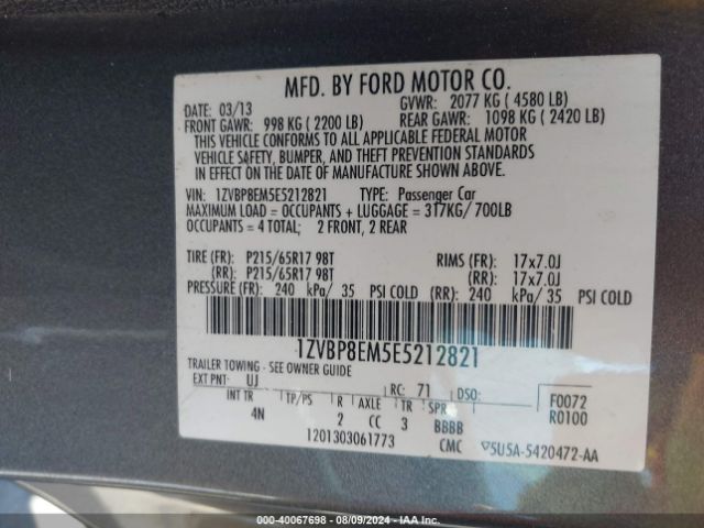 1ZVBP8EM5E5212821 Ford Mustang V6 Premium