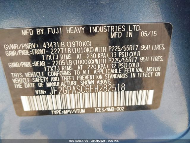 JF2GPASC6FH282518 Subaru Xv Crosstrek 2.0i Limited