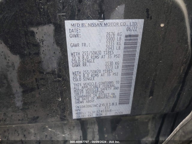 Nissan Pathfinder Platinum 2wd 2022 5N1DR3DG3NC263181 Image 9