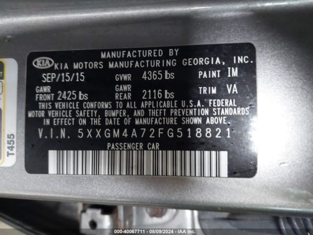 5XXGM4A72FG518821 KIA Optima Lx