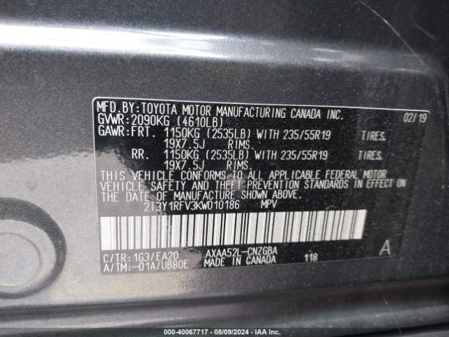 2T3Y1RFV3KW010186 Toyota Rav4 Limited