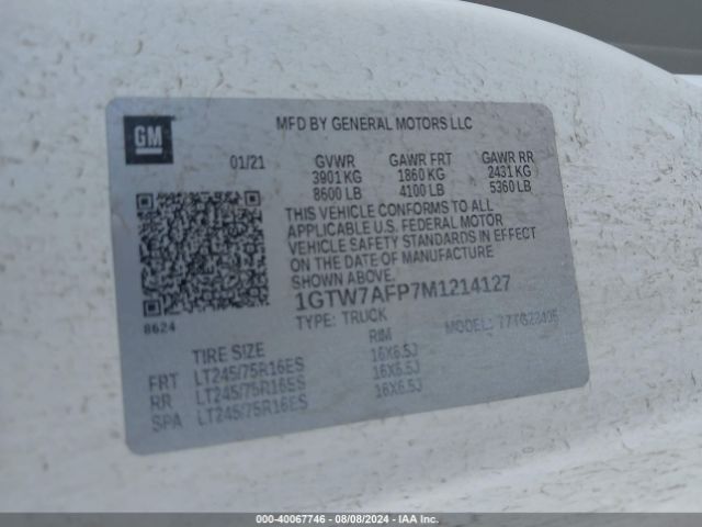 1GTW7AFP7M1214127 GMC Savana Cargo Rwd 2500 Regular Wheelbase Work Van