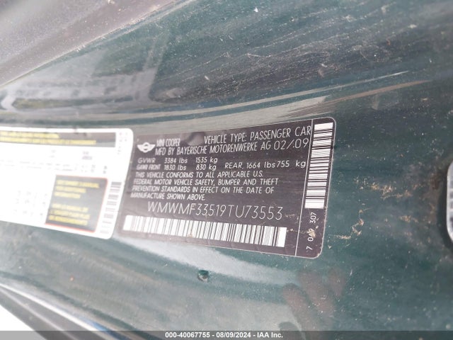 2009 MINI COOPER WMWMF33519TU73553 Photo 8