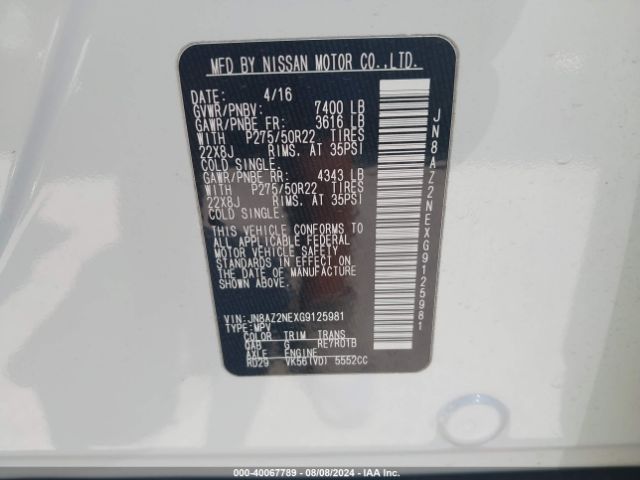 JN8AZ2NEXG9125981 Infiniti Qx80 Limited