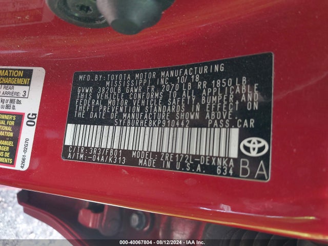 Toyota COROLLA LE 2019 5YFBURHE8KP910442 Image 9