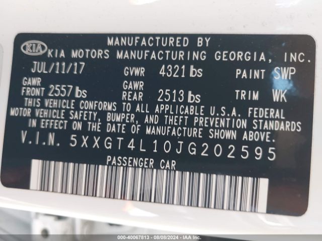 5XXGT4L10JG202595 KIA Optima Lx Turbo
