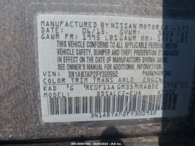 3N1AB7AP2FY300952 Nissan SENTRA S