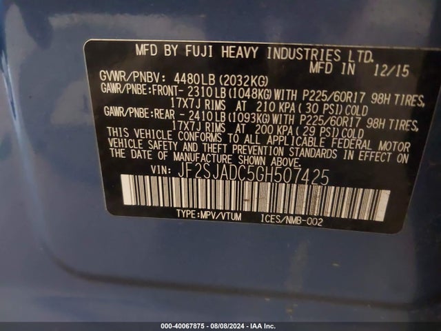 Subaru Forester 2.5i Premium 2016 JF2SJADC5GH507425 Image 9