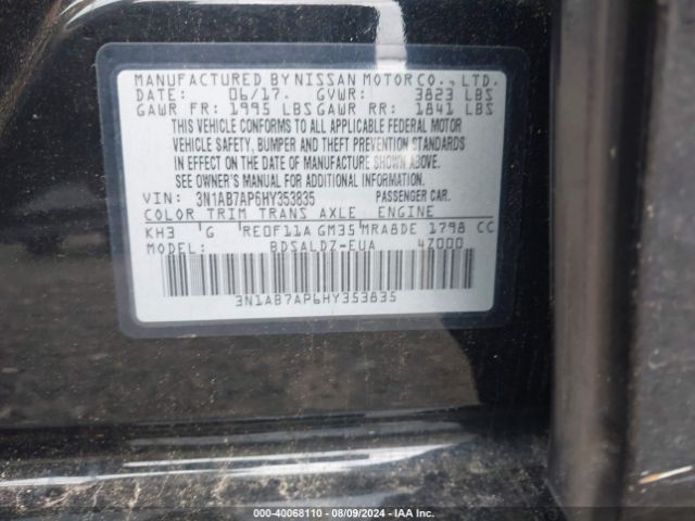 3N1AB7AP6HY353835 Nissan SENTRA SV