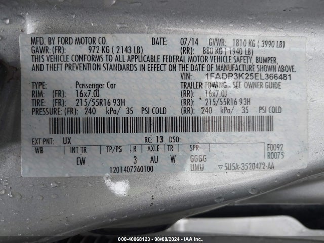 Ford FOCUS SE 2014 1FADP3K25EL366481 Image 9