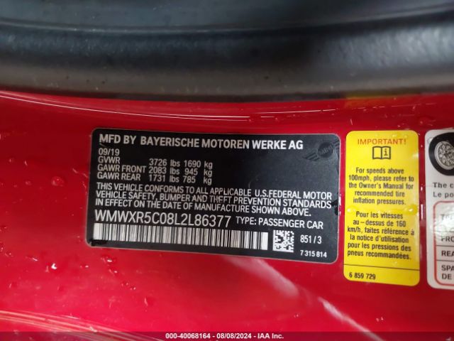 WMWXR5C08L2L86377 Mini Hardtop Cooper S