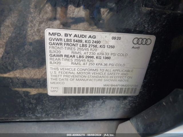 WA1BAAFY9M2010104 Audi Q5 Premium Plus 45 Tfsi Quattro S Tronic