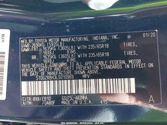 Toyota Highlander Xle 2020 5TDGZRBH3LS010969 Image 9