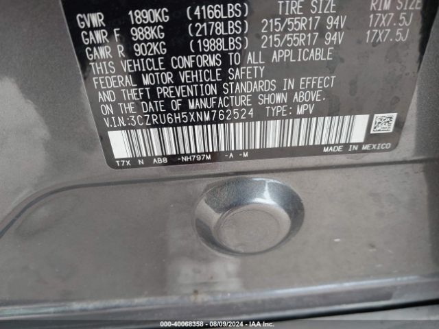 3CZRU6H5XNM762524 Honda Hr-v Awd Ex