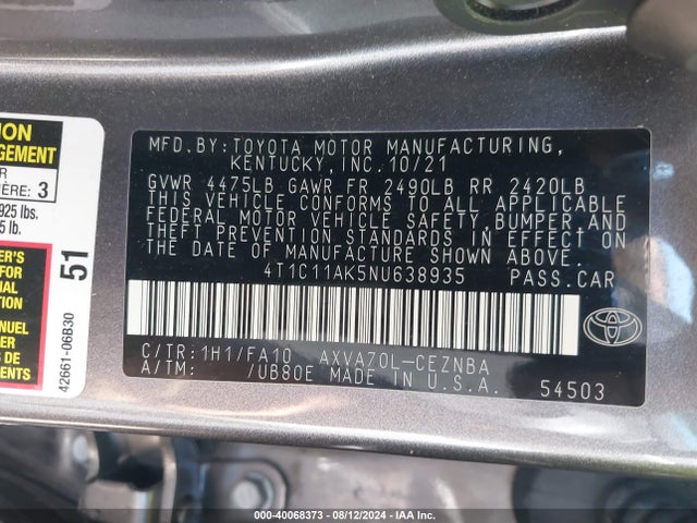 Toyota CAMRY LE 2022 4T1C11AK5NU638935 Image 9