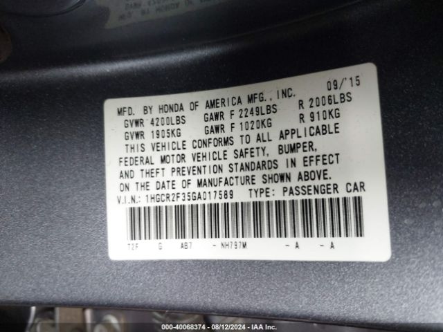 1HGCR2F35GA017589 Honda ACCORD LX