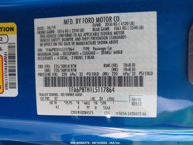 Ford Mustang Ecoboost Premium Fastback 2020 1FA6P8TH1L5117864 Image 9