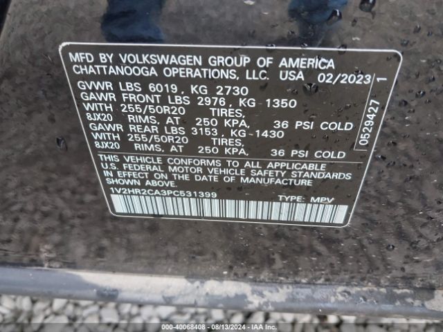 1V2HR2CA3PC531399 Volkswagen Atlas 3.6l V6 Se W/technology