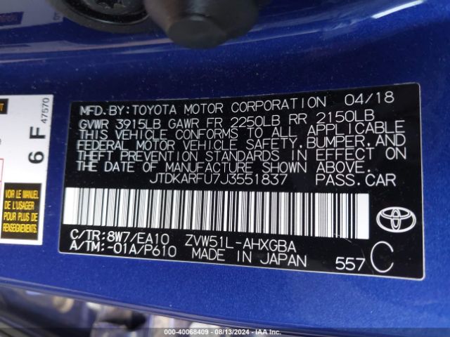 JTDKARFU7J3551837 Toyota Prius Four