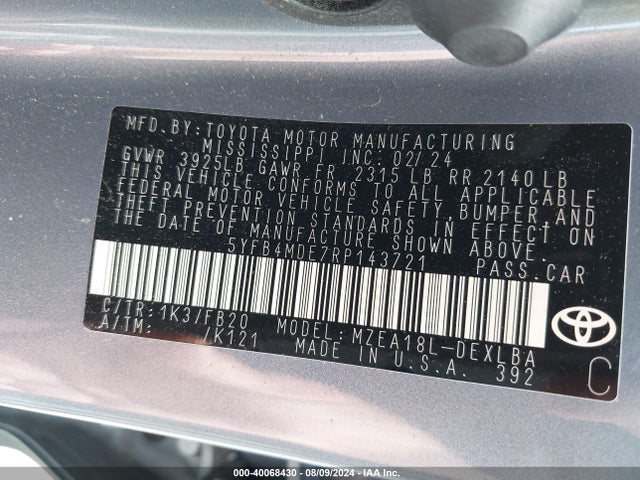 Toyota COROLLA LE 2024 5YFB4MDE7RP143721 Image 9