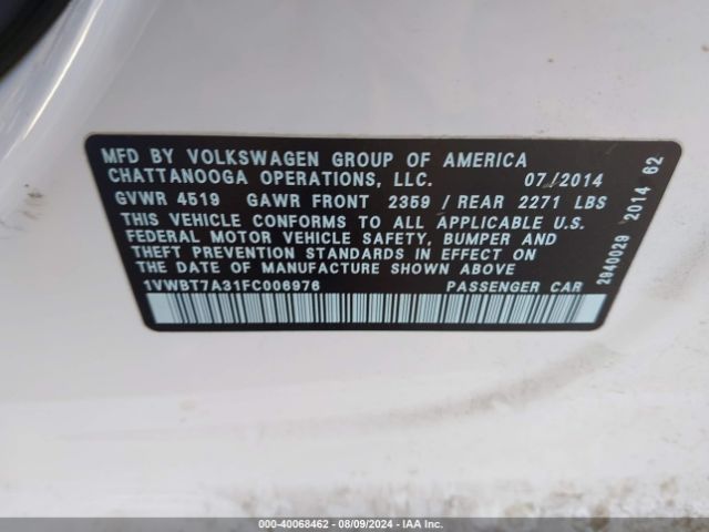 1VWBT7A31FC006976 Volkswagen Passat 1.8t Se