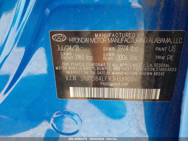 Hyundai ELANTRA SEL 2018 5NPD84LFXJH389204 Image 9