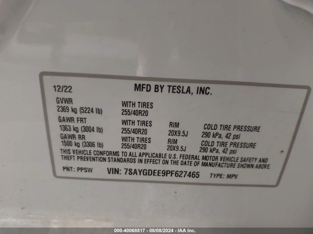 2023 TESLA MODEL Y 7SAYGDEE9PF627465 Photo 8
