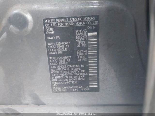 KNMAT2MT1HP579272 Nissan ROGUE S
