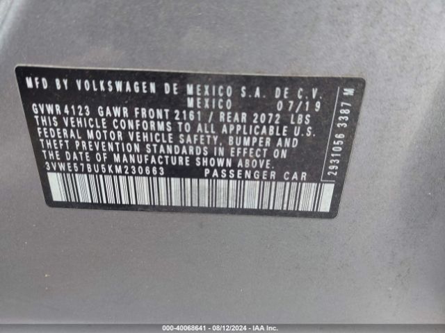 3VWE57BU5KM230663 Volkswagen Jetta 1.4t Sel
