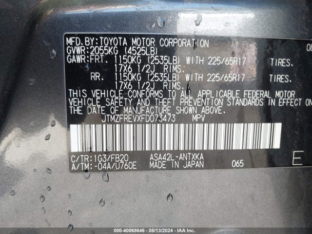 Toyota RAV4 LE 2015 JTMZFREVXFD073473 Image 9