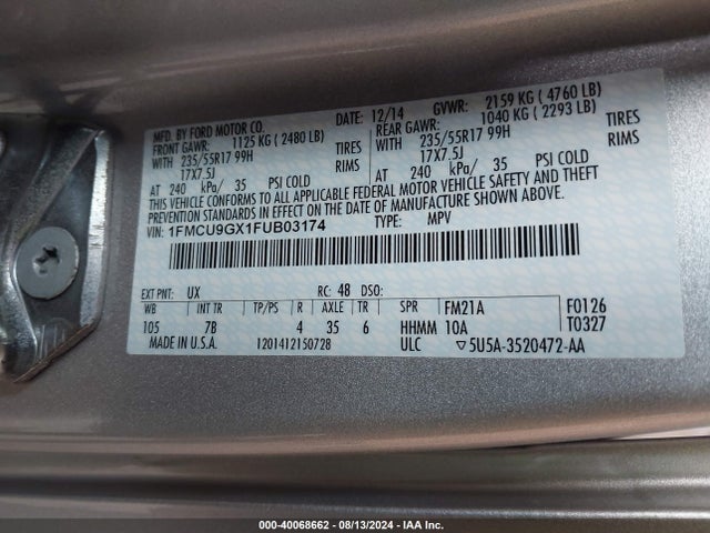 Ford ESCAPE SE 2015 1FMCU9GX1FUB03174 Image 9
