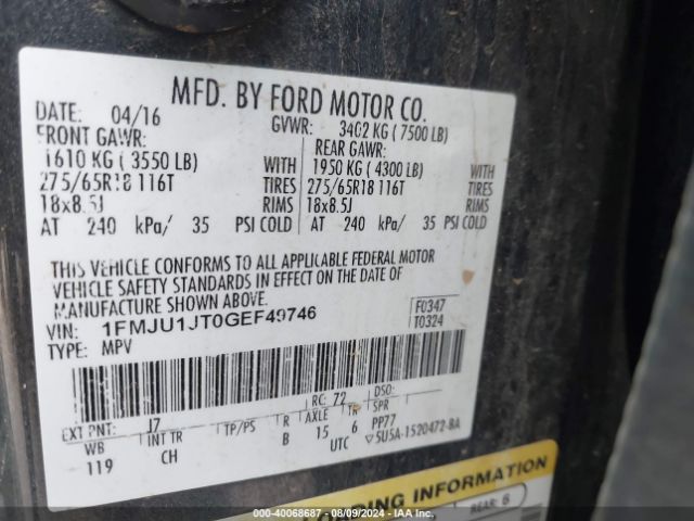 1FMJU1JT0GEF49746 Ford Expedition Xlt